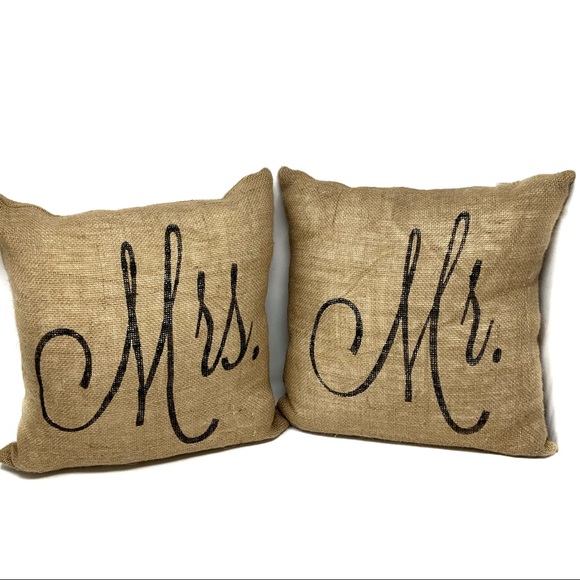 Other - Mr & Mrs Burlap Feather Pillows